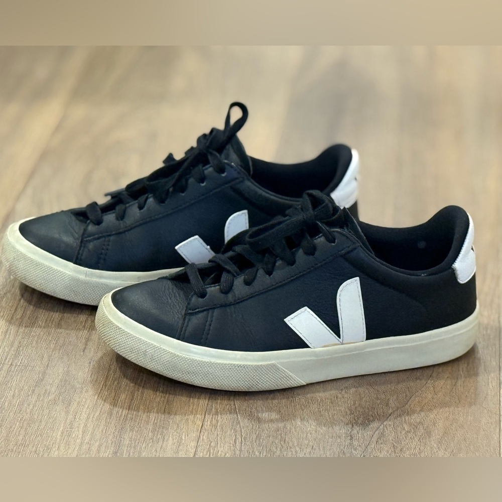 Veja Black White Camp Chromefree Leather Shoe Sneaker Sz38/7